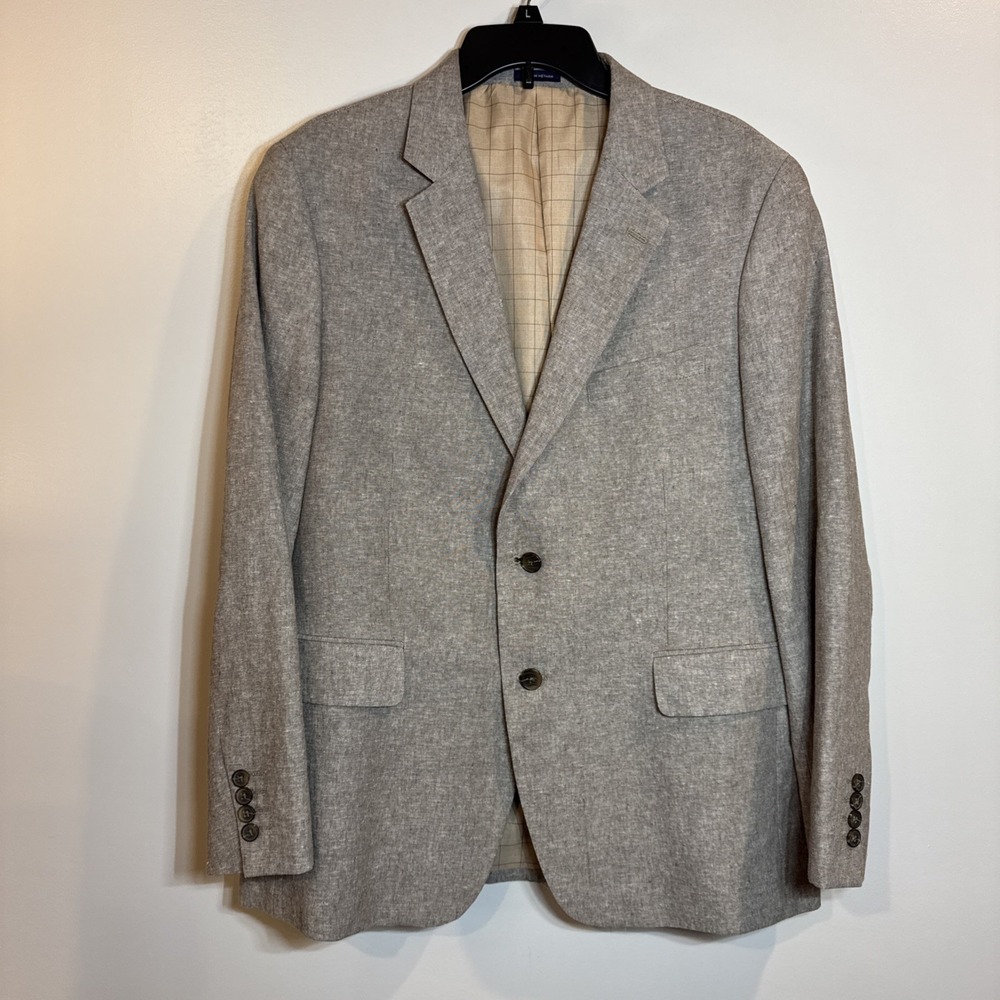 Stafford Blazer Mens 42 Short Brown White Woven Classic Fit Career Linen Cotton